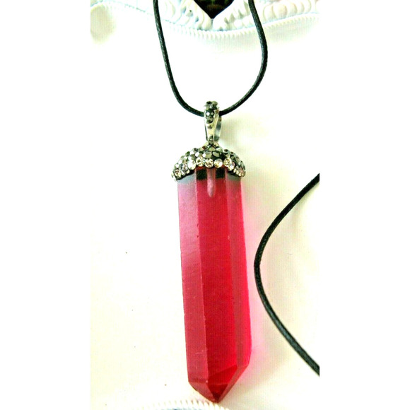 New Genuine Brazilian Pink Color Quartz Crystal Laser Point Pendant Necklace - Picture 7 of 7